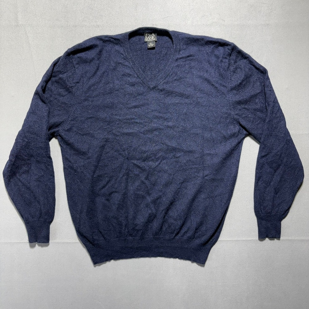 Jos. A. Bank Mens Navy Blue 100% Cashmere V-Neck Sweater Large